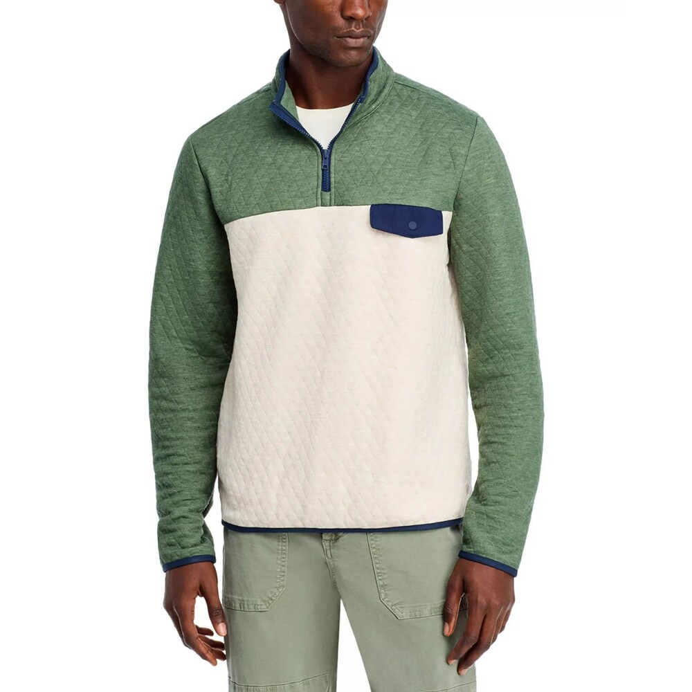 MARINE LAYER Sweatshirt Mens Medium Olive Cream CORBET Quarter Zip Pullover $148